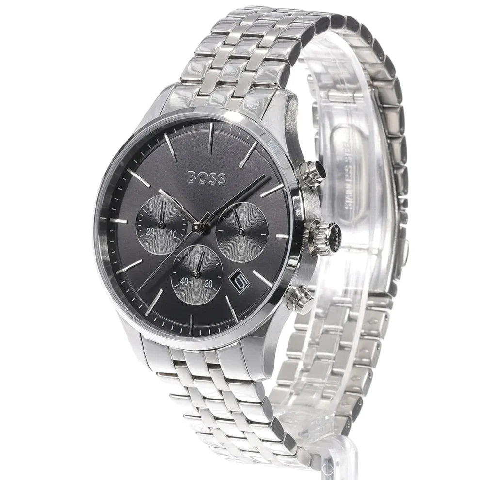 Hugo Boss Avery 1514157 Men's Silver Steel Watch Black Dial