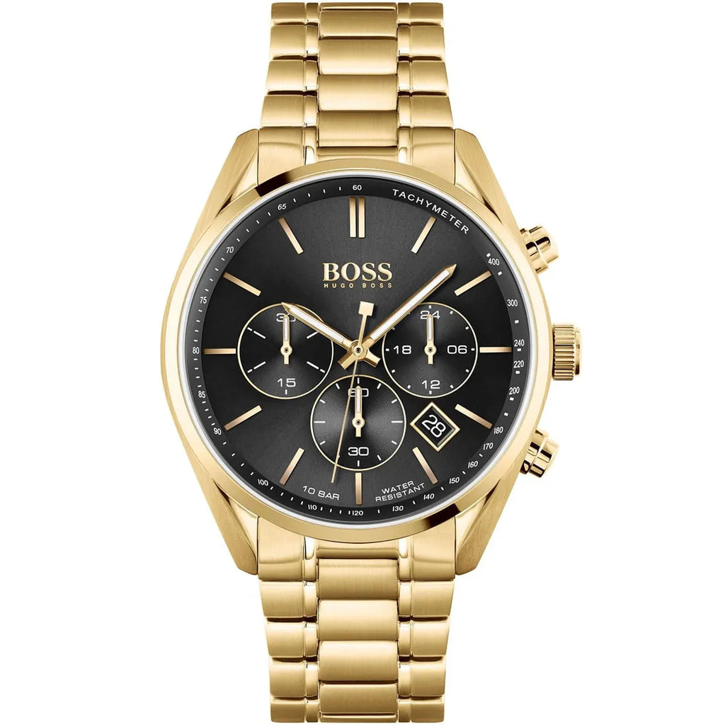 Hugo Boss Champion 1513848 Gold-Tone Black Dial Chronograph Men's Watch