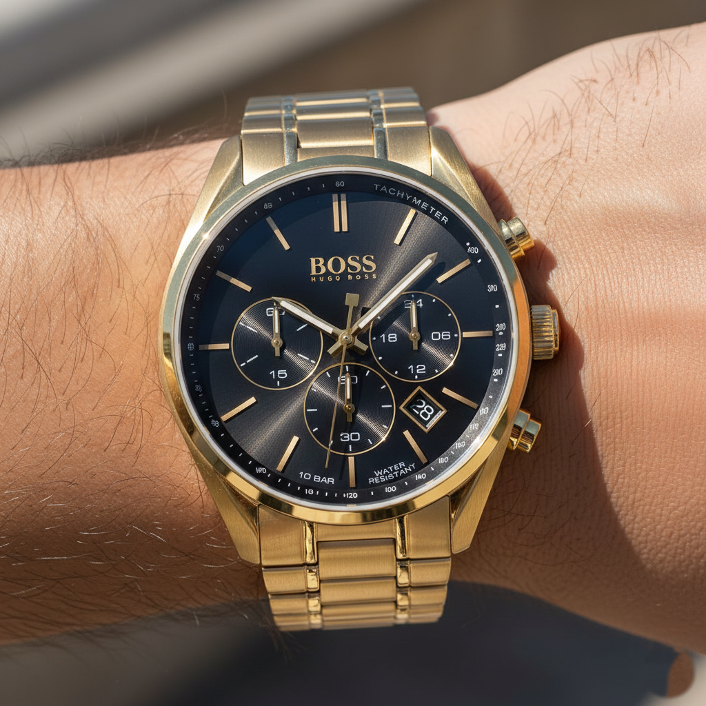 Hugo Boss Champion 1513848 Gold-Tone Black Dial Chronograph Men's Watch