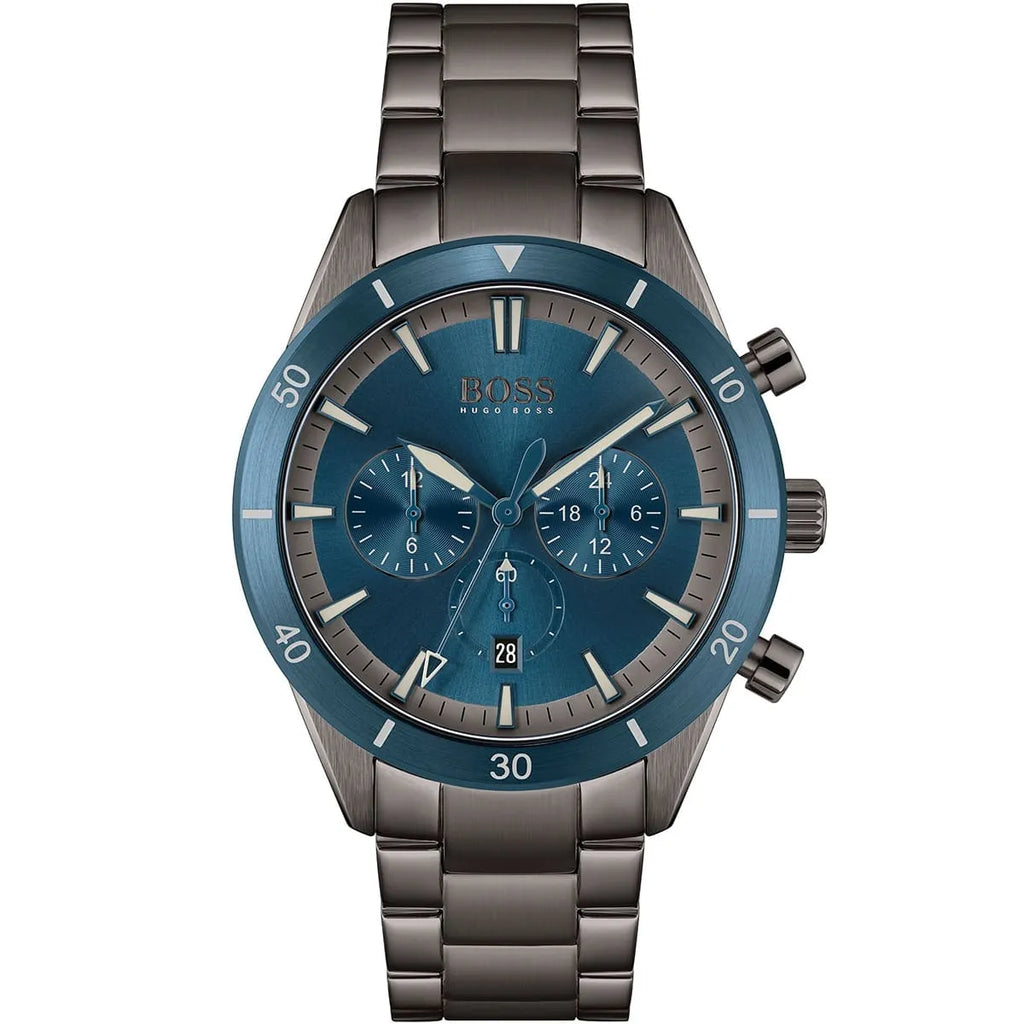 Hugo Boss Santiago 1513863 Grey IP Blue Dial Chronograph Men's Watch
