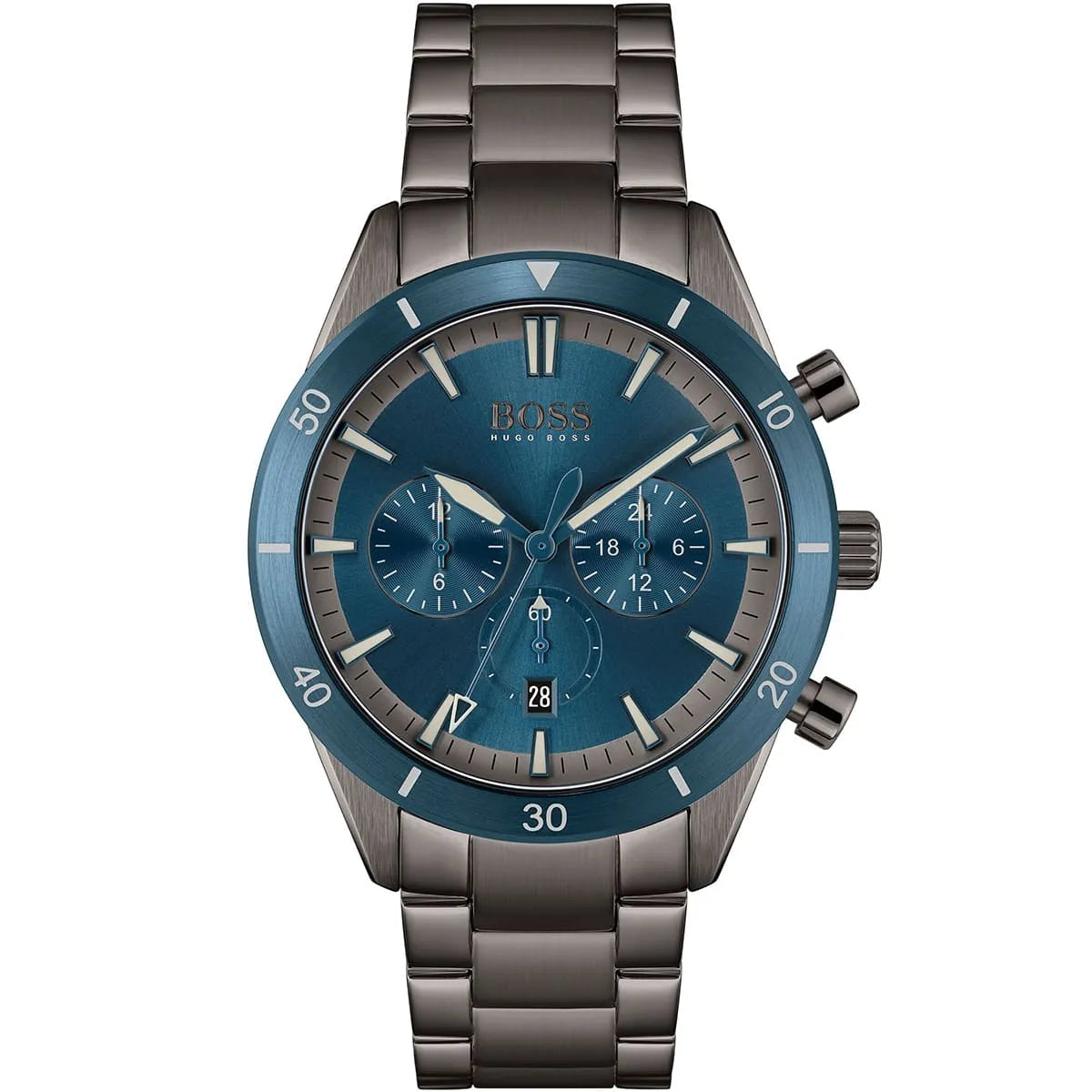 Hugo Boss Santiago 1513863 Grey IP Blue Dial Chronograph Men's Watch