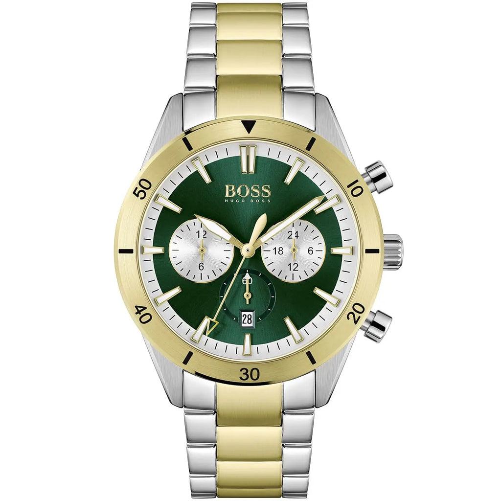 Hugo Boss Santiago 1513872 Two-Tone Green Dial Chronograph Men's Watch