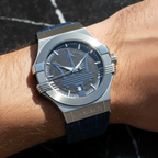 Maserati Potenza R8851108015 Silver Case Blue Dial Blue Leather Watch