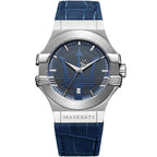 Maserati Potenza R8851108015 Silver Case Blue Dial Blue Leather Watch