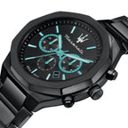 Maserati Stile R8873644001 Men's Black Steel Watch Aqua Accents