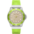 Michael Kors Everest MK7360 Silver-Tone Crystal Pavé Lime Green Rubber Women's Watch