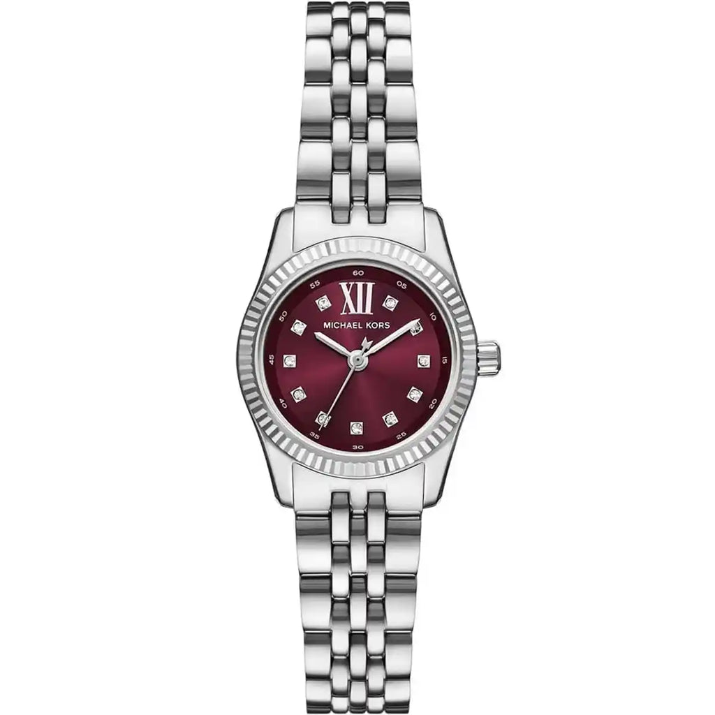 Michael Kors Lexington MK4968 Silver-Tone Watch with Burgundy Dial