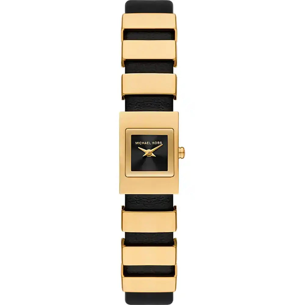 Michael Kors Darrington MK4887 Square Gold Tone Black Leather Women Watch
