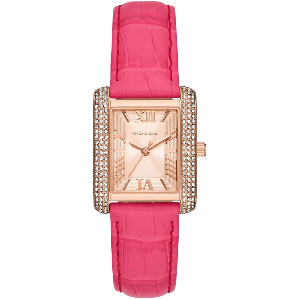 Michael Kors Emery MK2984 Rectangular Rose Gold Tone Pink Leather Women Watch
