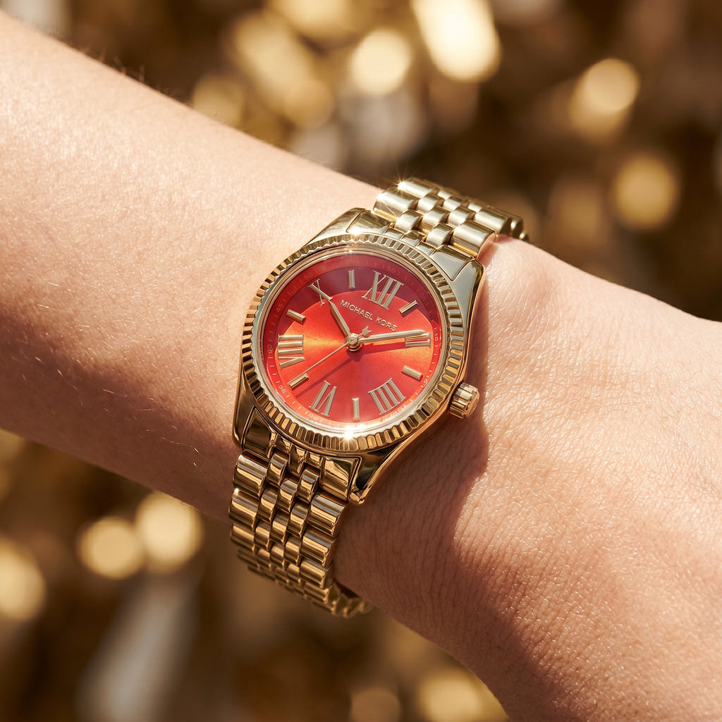 Michael Kors Lexington MK3284 Red Dial Gold-Tone Stainless Steel Women's Watch