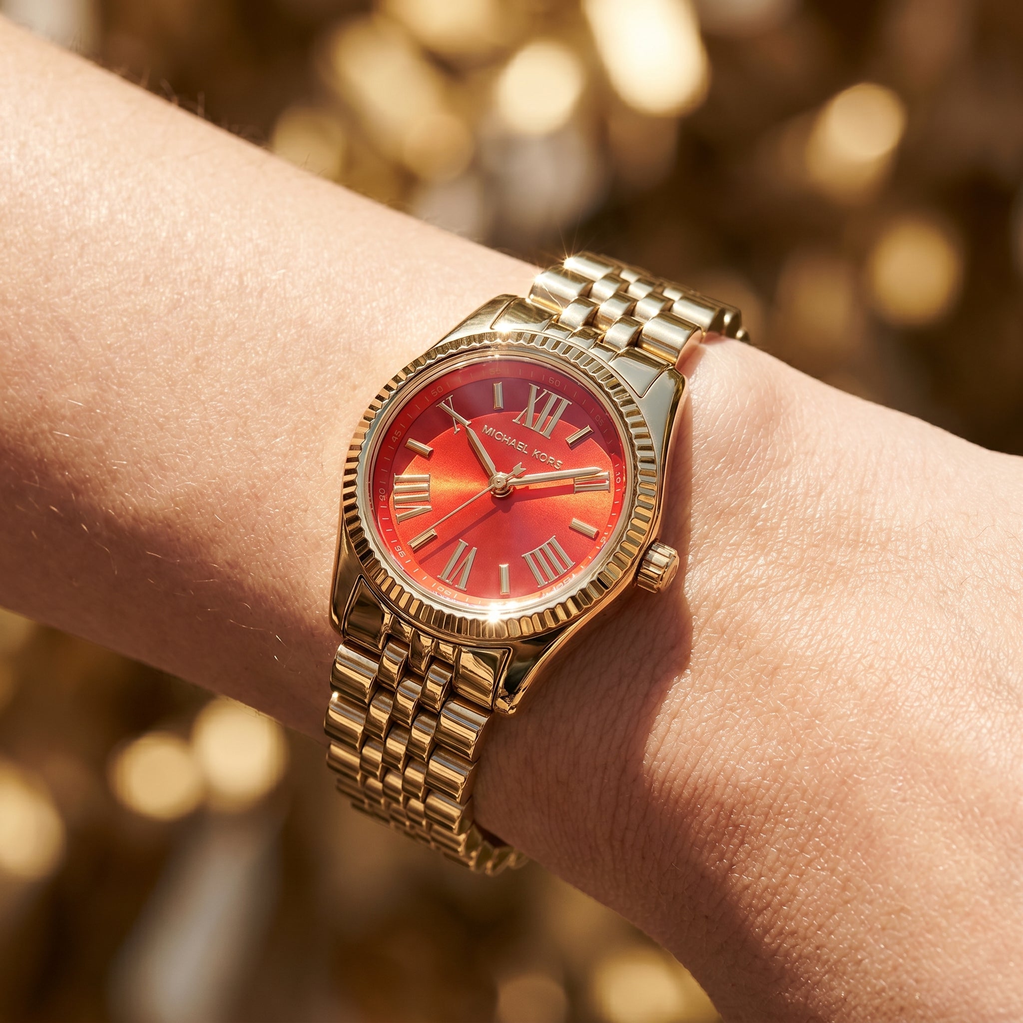 Michael Kors Lexington MK3284 Red Dial Gold-Tone Stainless Steel Women's Watch