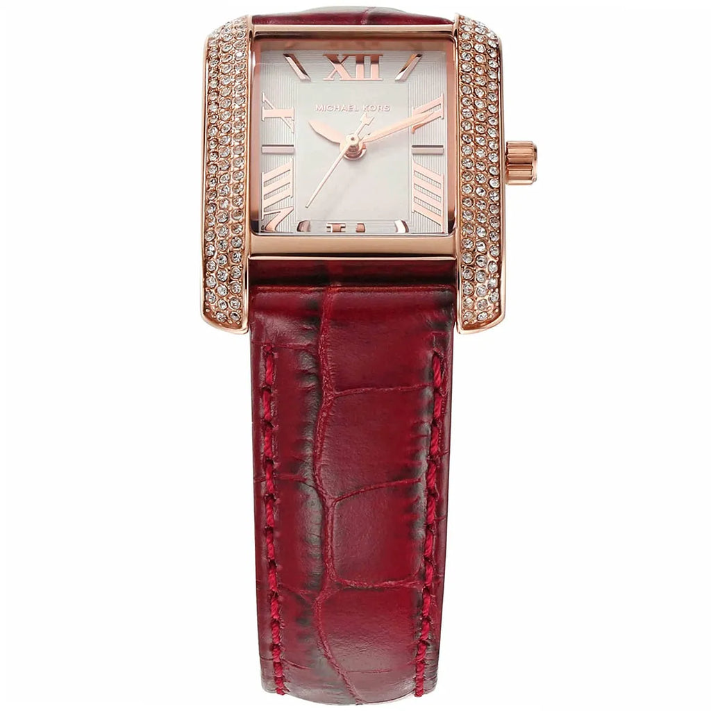 Michael Kors Emery MK4689 White Dial Red Leather Strap Women's Watch