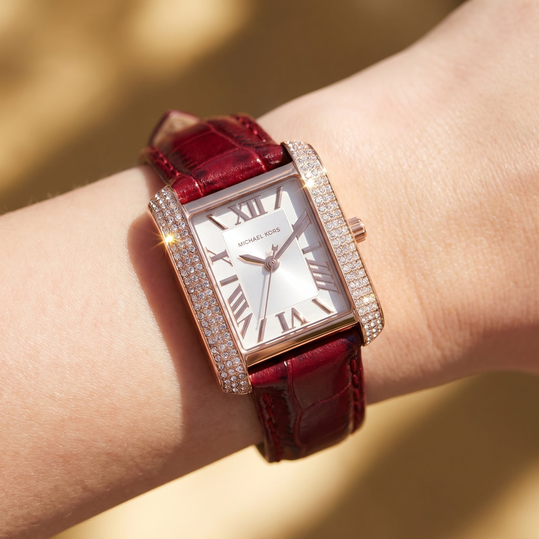 Michael Kors Emery MK4689 White Dial Red Leather Strap Women's Watch
