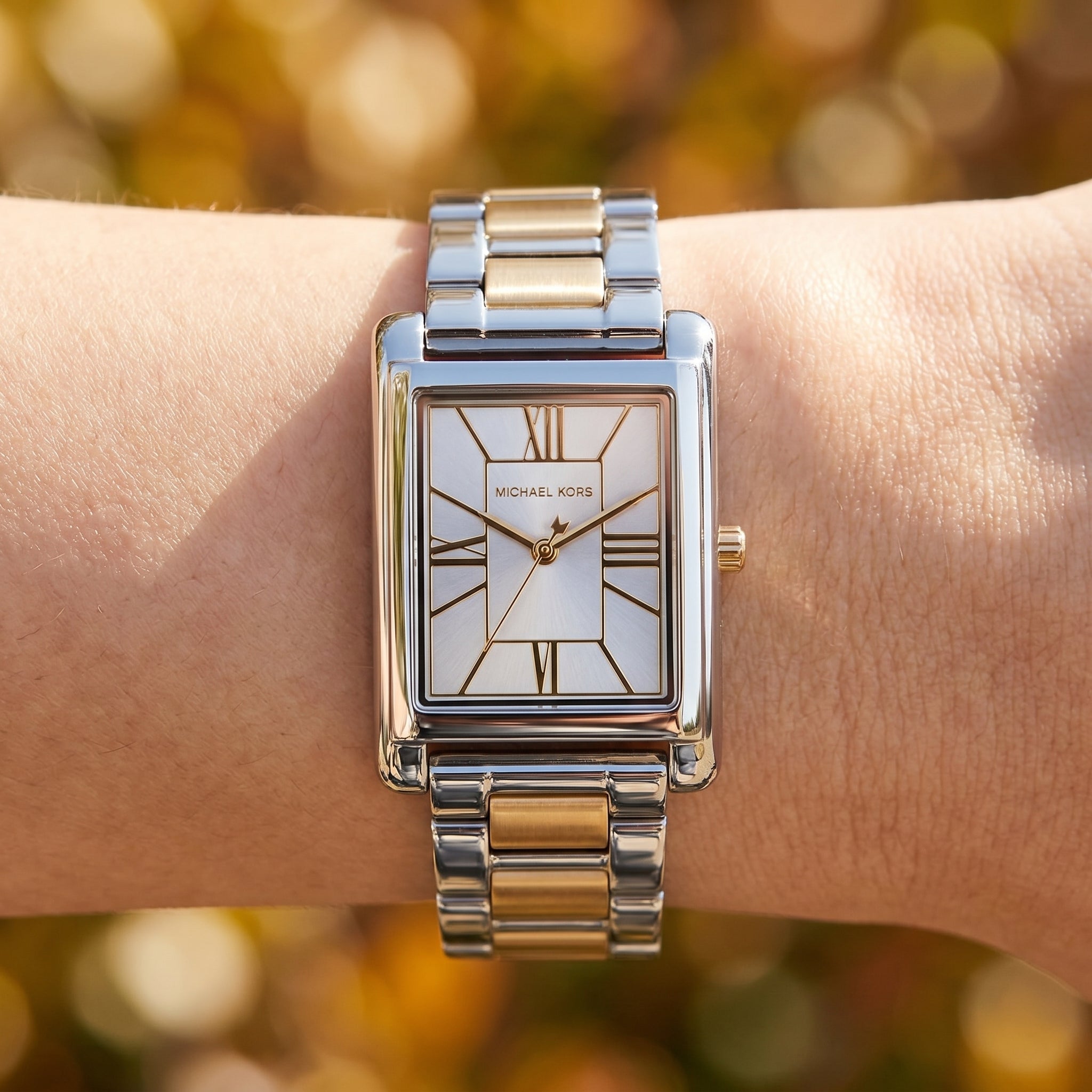 Michael Kors Emery MK4967 Rectangular Two-Tone Stainless Steel Women Watch