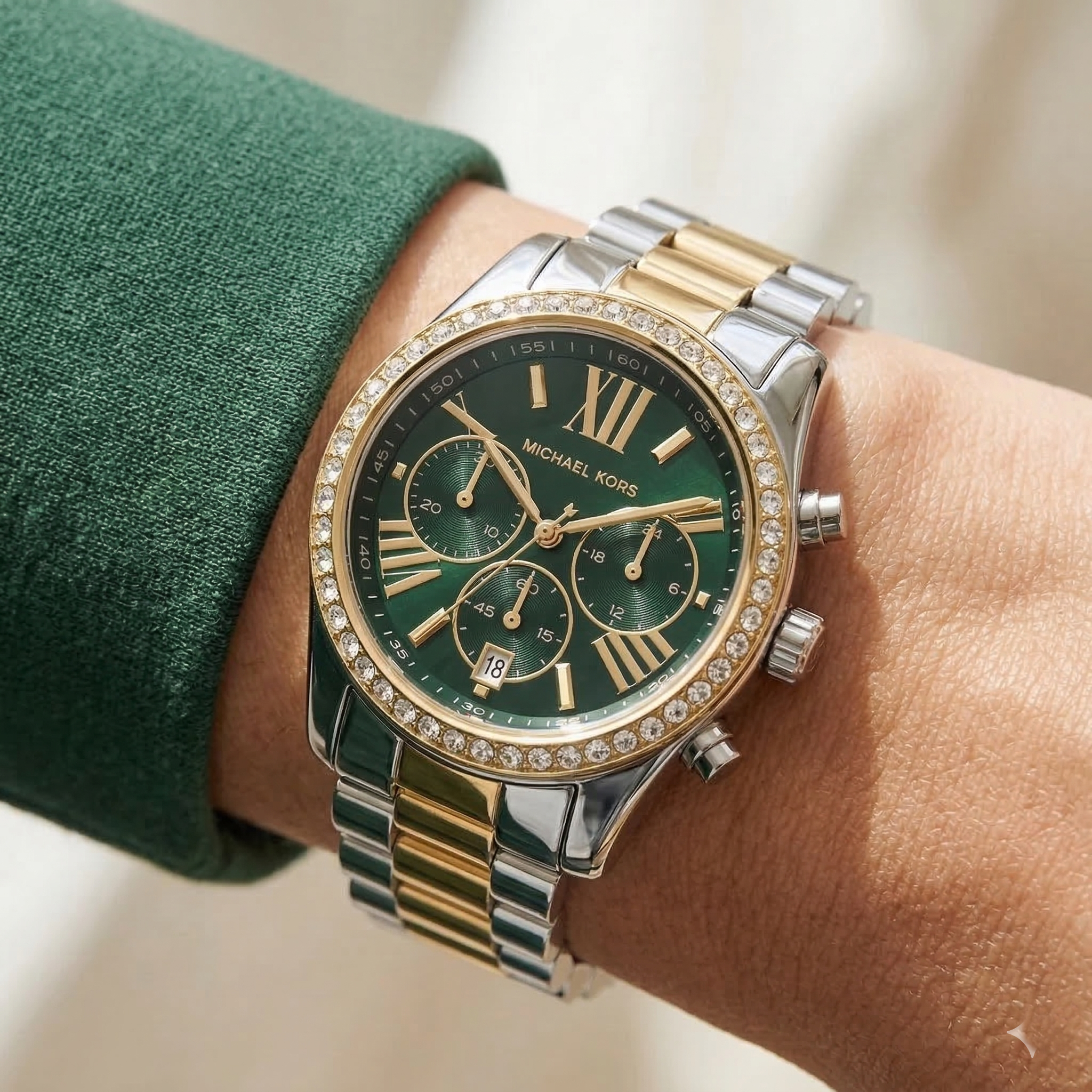 Michael Kors Lexington MK7303 Two-Tone Silver & Gold Green Dial Women's Watch