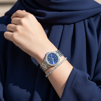 Michael Kors Lennox MK7397 Silver Watch with Navy Blue Dial and Crystal Bezel