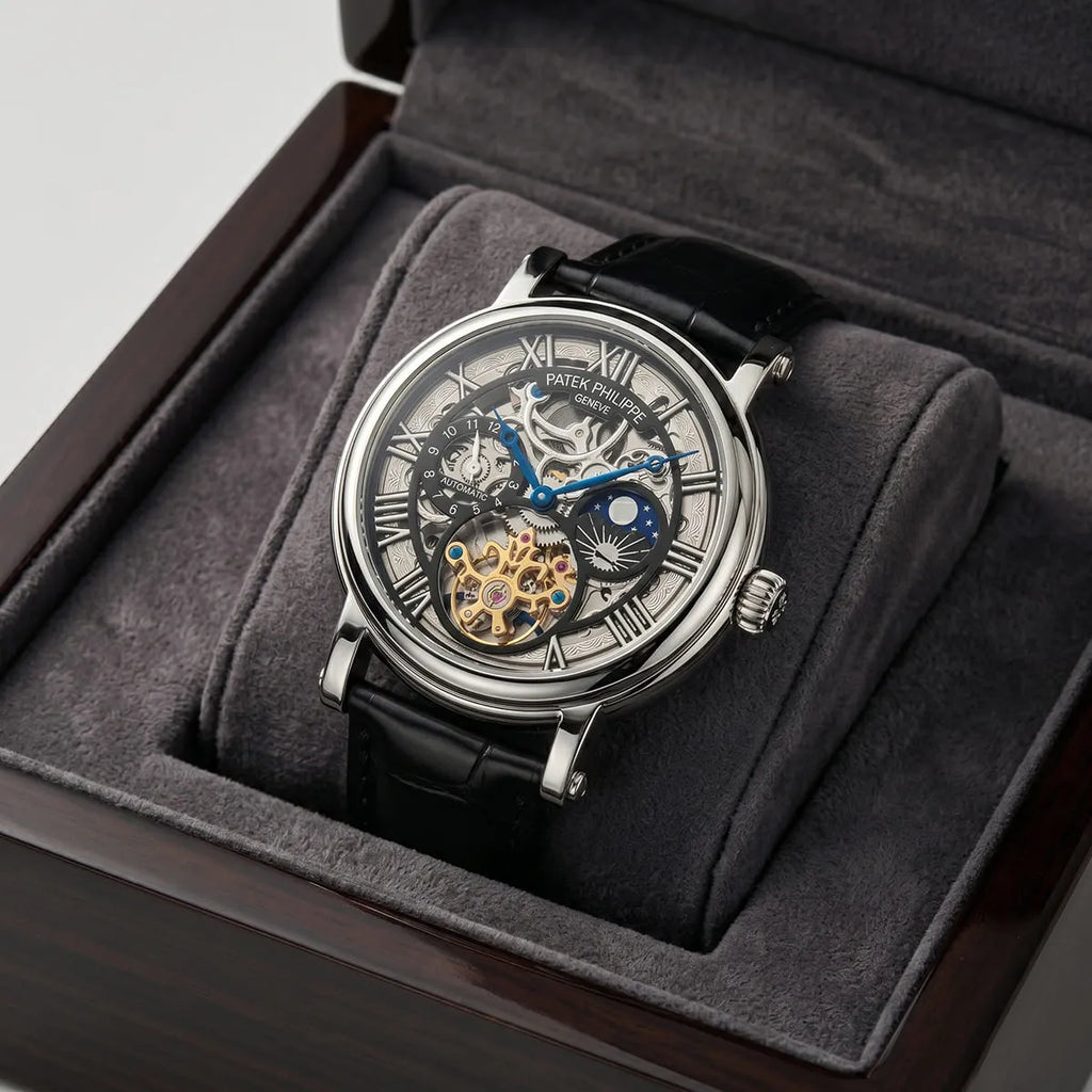 Patek Philippe Men’s Black Sunray Dial Silver-Tone Watch