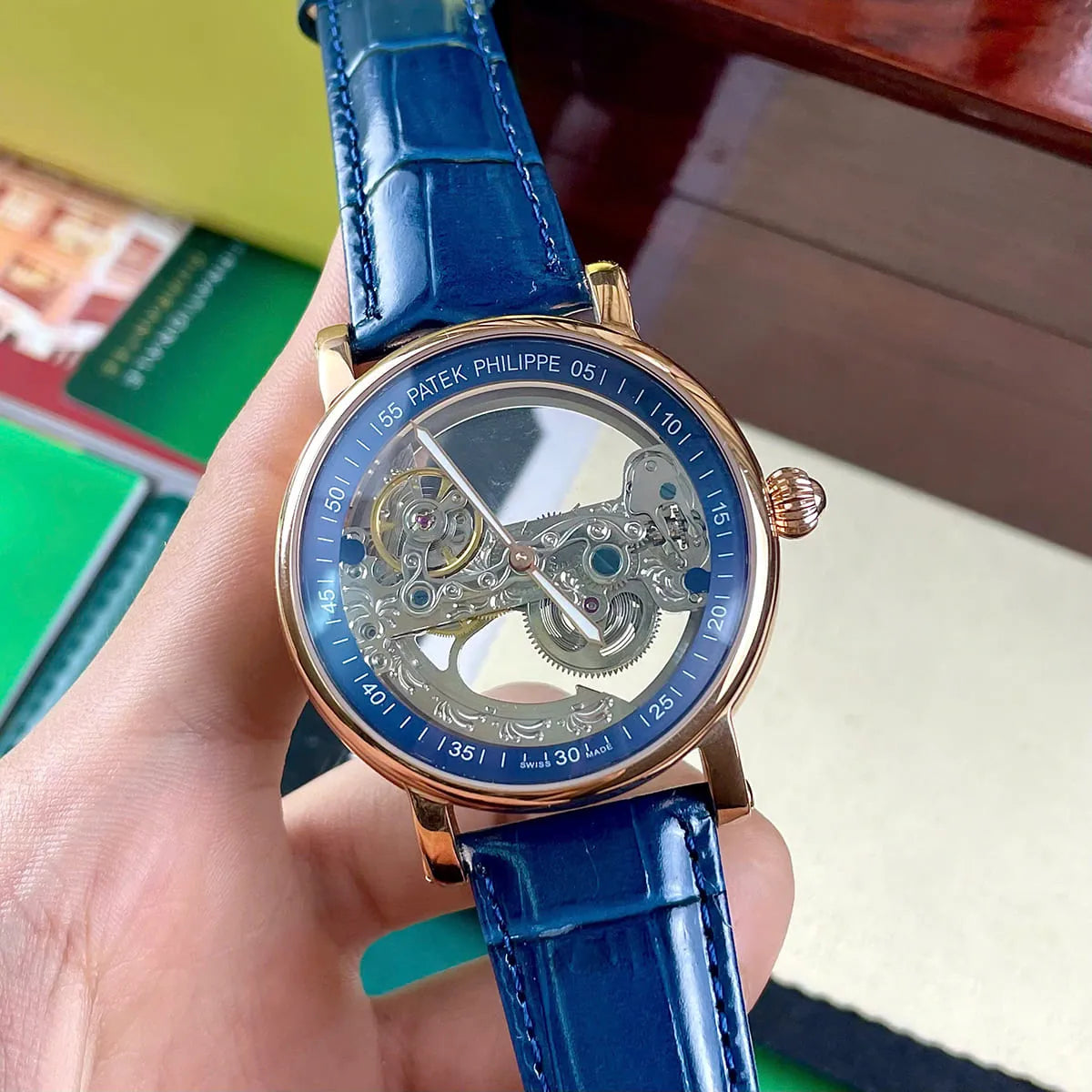 Patek Philippe Men’s Skeleton Dial Rose Gold Tone Watch – 6821G