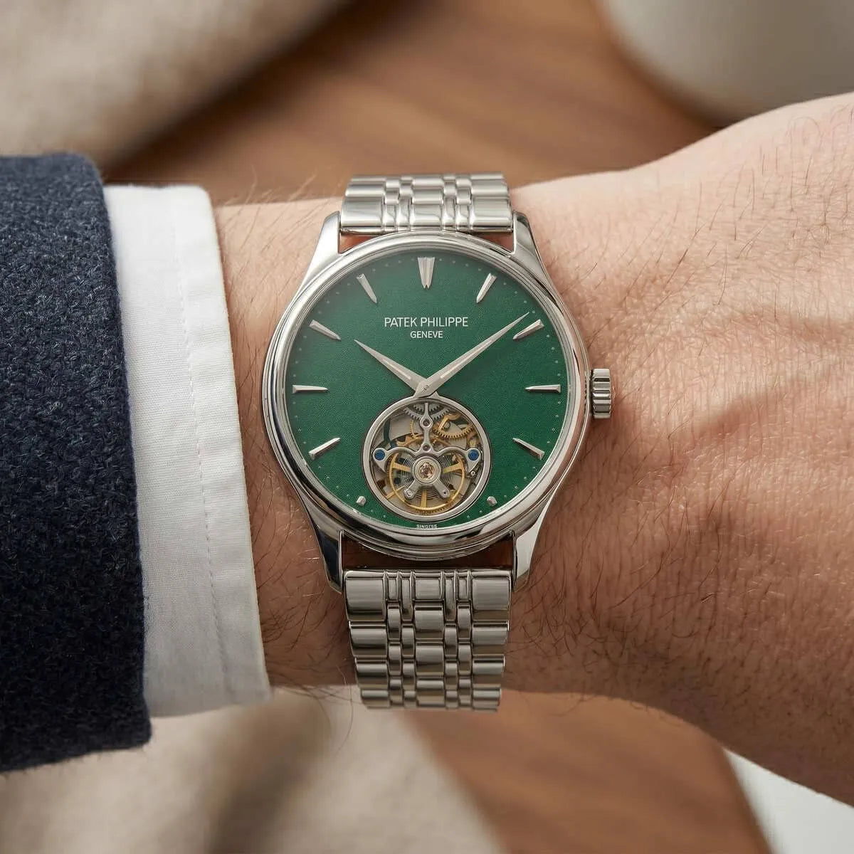 Patek Philippe Men’s Green Textured Dial Open-Heart Watch