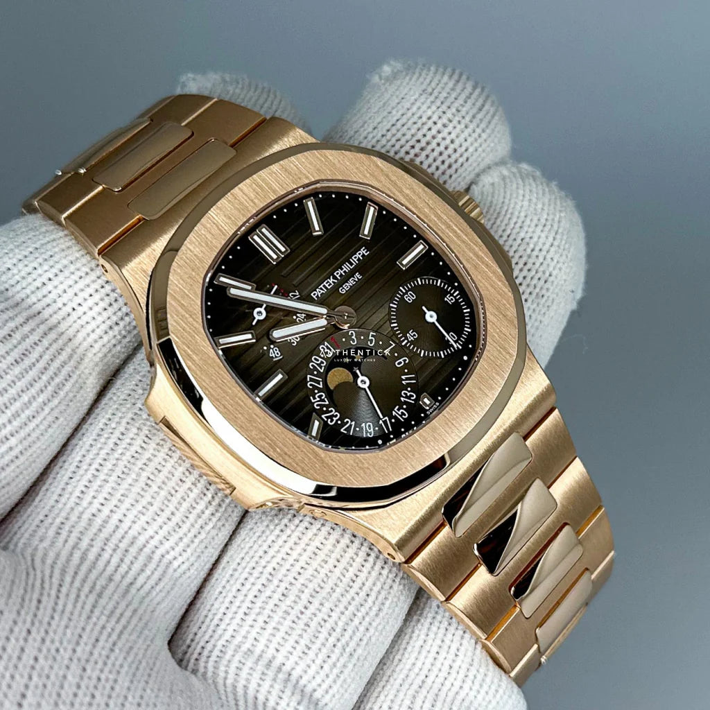 Patek Philippe Nautilus Moonphase Rose Gold Brown Dial 40mm  - Mirror Original
