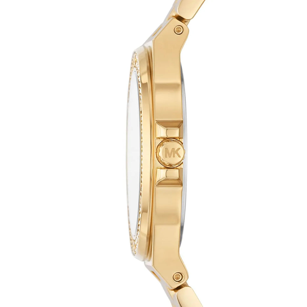 Michael Kors Lennox MK7278 Gold-Tone Watch with Crystal Bezel and Silver Dial