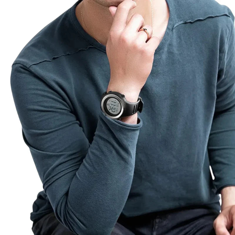 SKMEI 1394 ساعة رياضية بلون اسود متينة، متعددة الوظائف