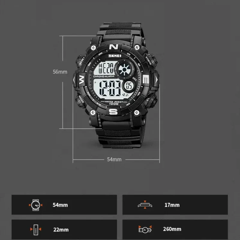 SKMEI 1887 Sports watche Alarm Full Black