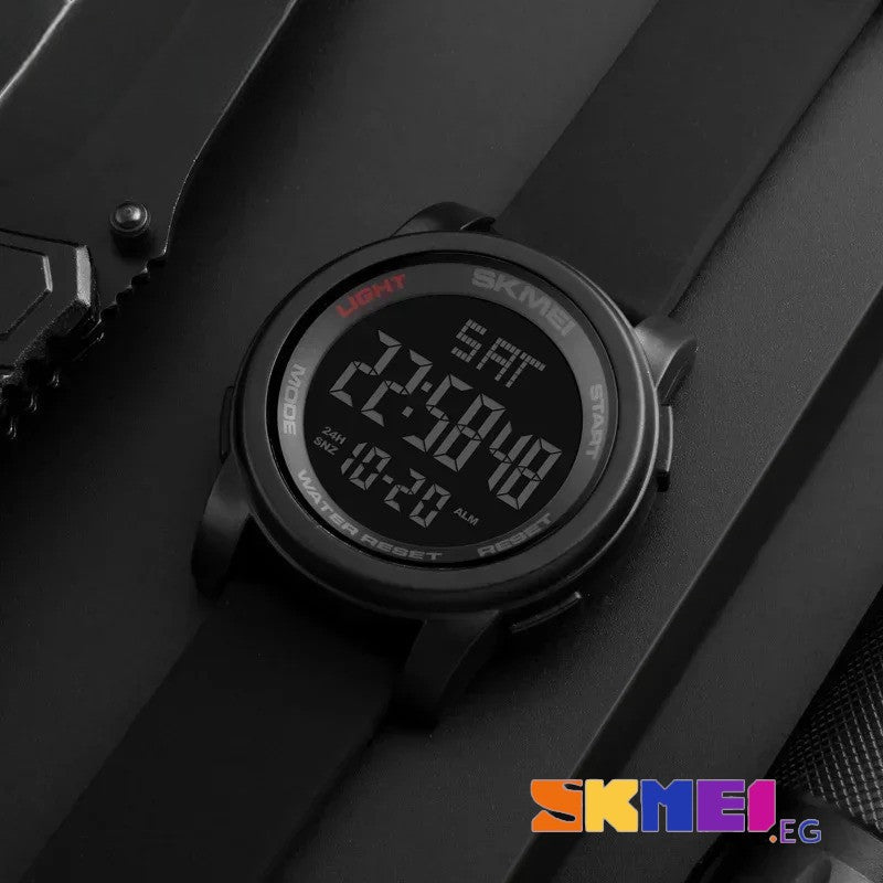 SKMEI 1257 ساعة اليد السوداء للرجال والنساء ساعات مع منيه LED متعددة الوظائف