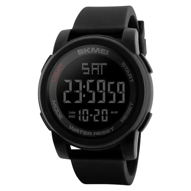 SKMEI 1257 ساعة اليد السوداء للرجال والنساء ساعات مع منيه LED متعددة الوظائف
