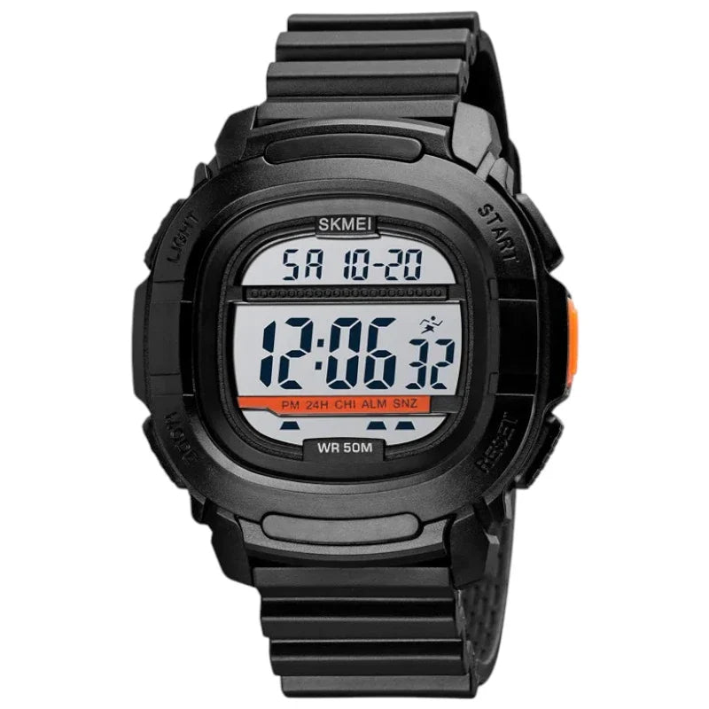 SKMEI 1657 ساعة رياضية رقمية مربعة متعددة الوظائف مع عداد للوقت مقاومة للماء