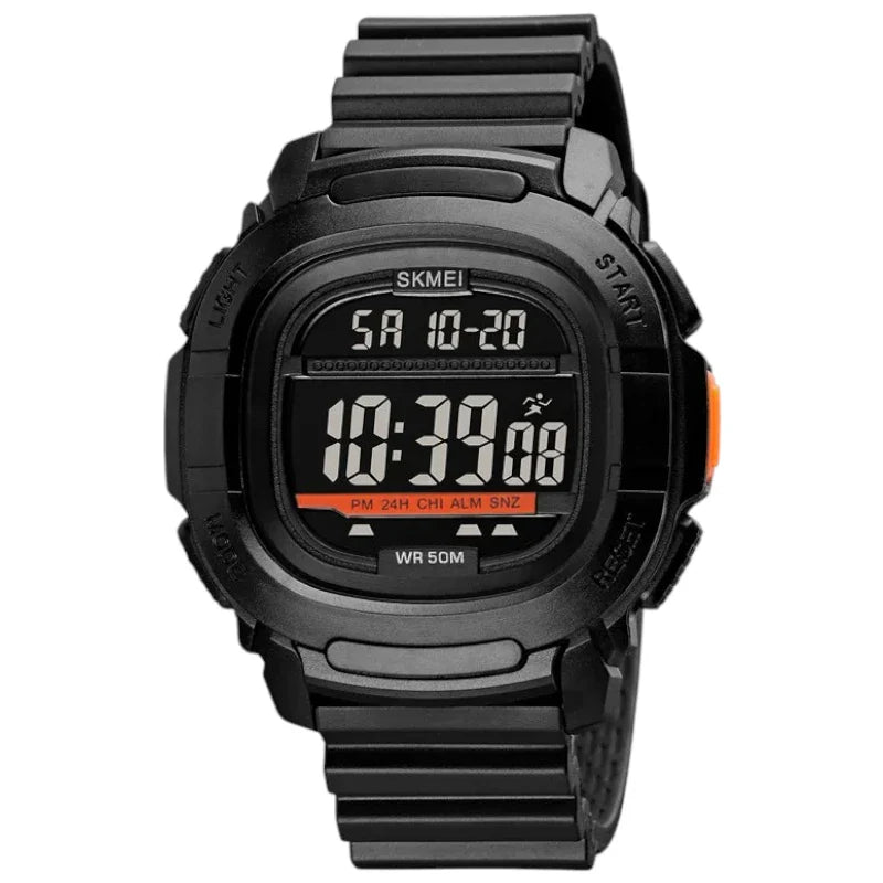 SKMEI 1657 ساعة رياضية رقمية مربعة متعددة الوظائف مع عداد للوقت مقاومة للماء بلون اسود