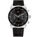 Tommy Hilfiger Sawyer 1710424 Silver Case Black Dial Black Leather Men's Watch
