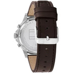 Tommy Hilfiger Henry 1710476 Silver Case Blue Semi-Skeleton Dial Brown Leather Men's Watch