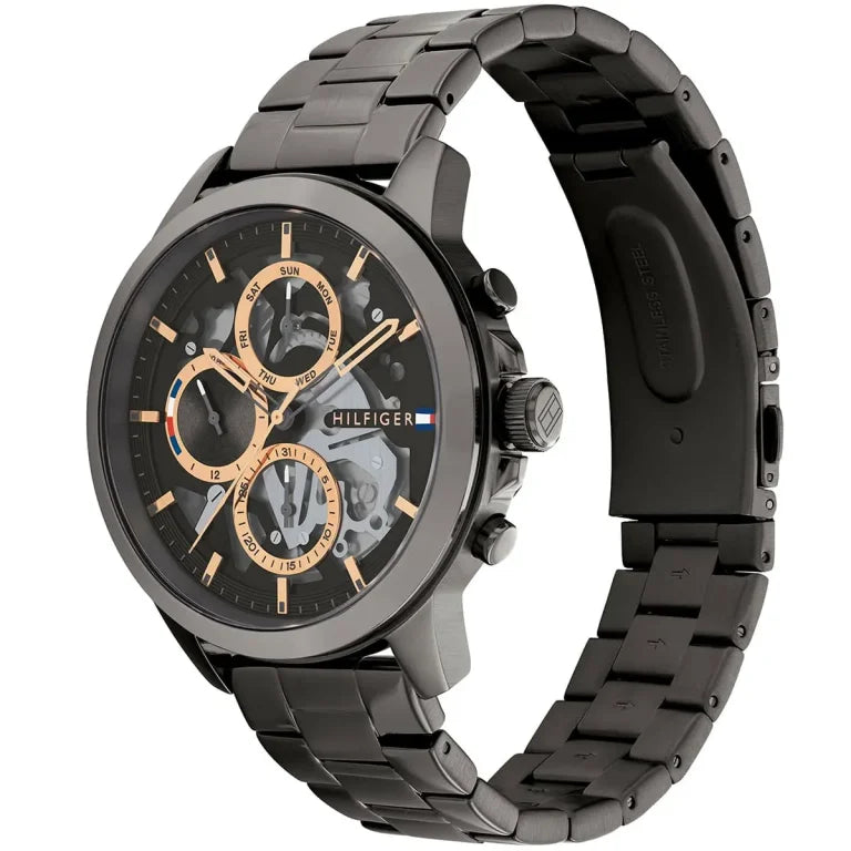 Tommy Hilfiger Henry 1710479 Gunmetal Skeleton Dial Rose Gold Accents Men's Watch