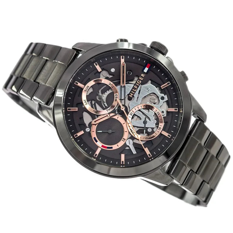 Tommy Hilfiger Henry 1710479 Gunmetal Skeleton Dial Rose Gold Accents Men's Watch