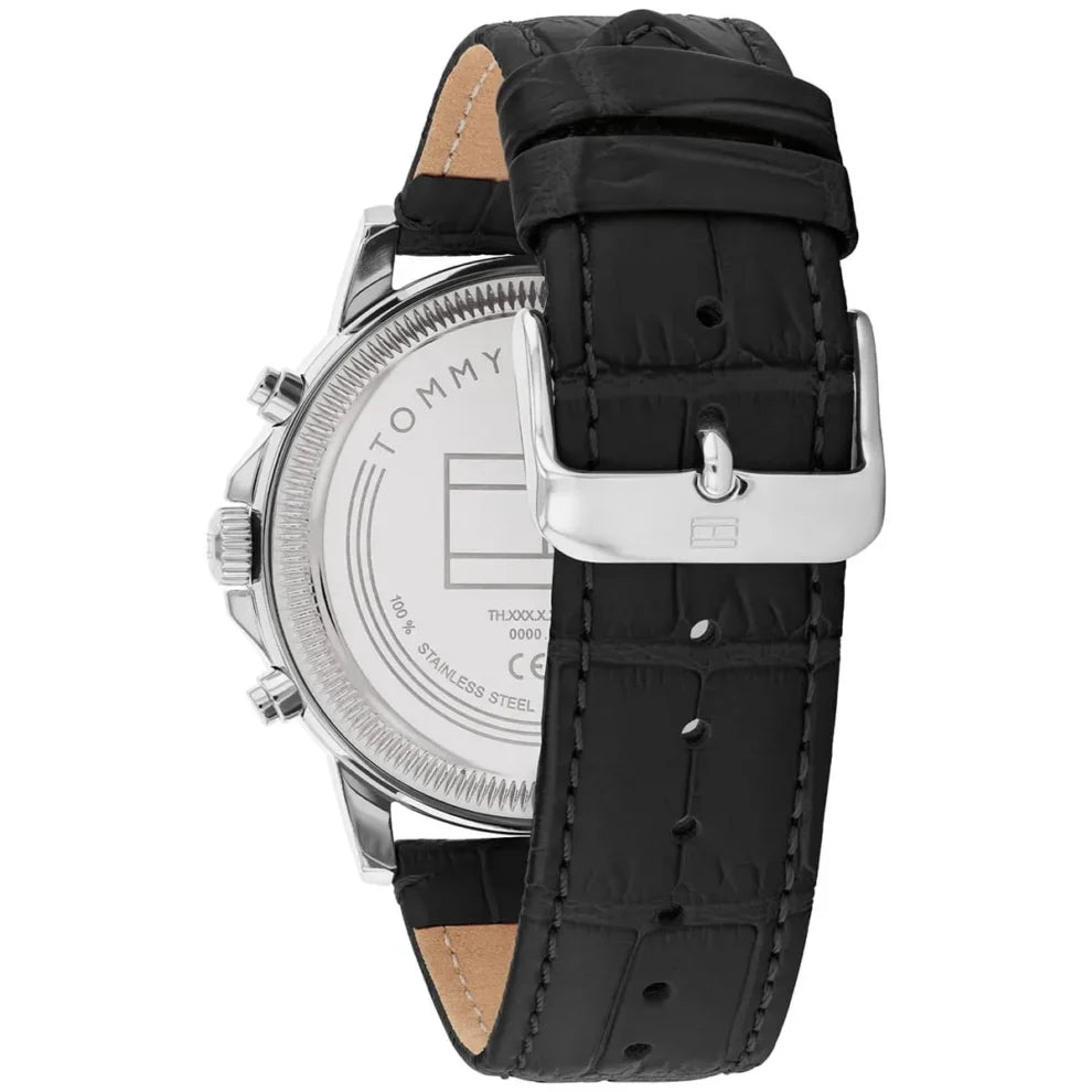 Tommy Hilfiger Stewart 1710605 Black Leather Strap Semi-Skeleton Men's Watch
