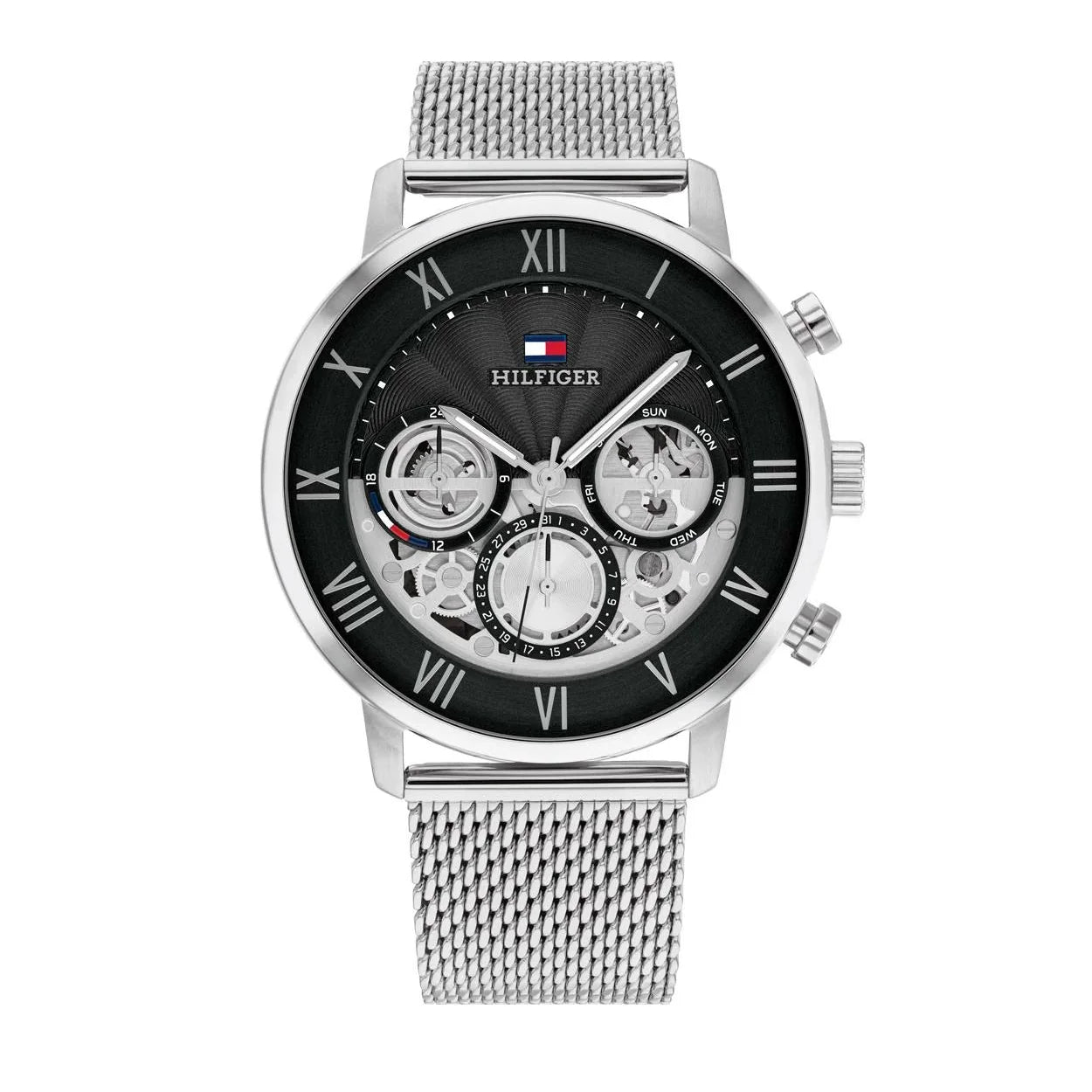 Tommy Hilfiger Owen 1710708 Silver Mesh Skeleton Dial Men's Watch