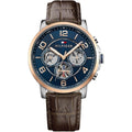 Tommy Hilfiger Keagan 1791290 Rose Gold Case Blue Dial Brown Leather Men's Watch