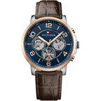 Tommy Hilfiger Keagan 1791290 Rose Gold Case Blue Dial Brown Leather Men's Watch