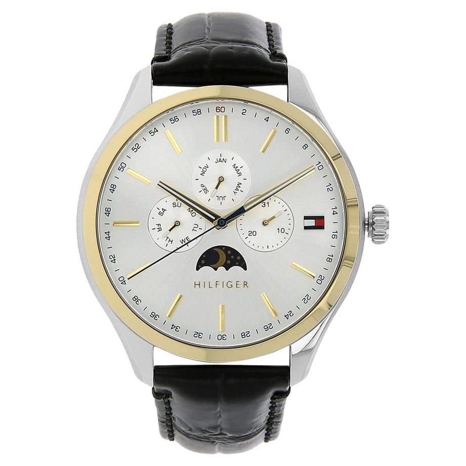 Tommy Hilfiger Oliver 1791305 Silver Case White Dial Black Leather Men's Watch