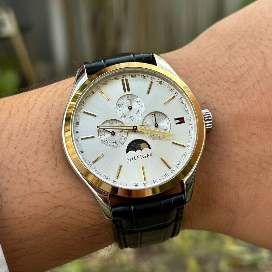 Tommy Hilfiger Oliver 1791305 Silver Case White Dial Black Leather Men's Watch
