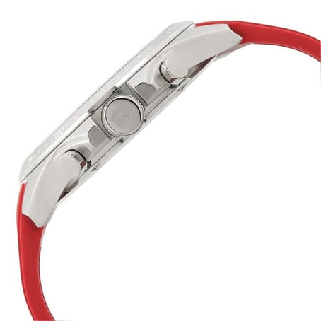 Tommy Hilfiger Decker 1791351 Silver Case Black Dial Red Silicone Men's Watch