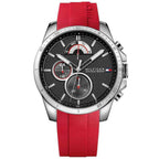 Tommy Hilfiger Decker 1791351 Silver Case Black Dial Red Silicone Men's Watch