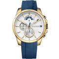 Tommy Hilfiger Decker 1791353 Gold Case White Dial Blue Silicone Men's Watch
