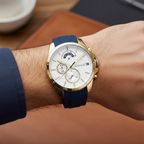 Tommy Hilfiger Decker 1791353 Gold Case White Dial Blue Silicone Men's Watch