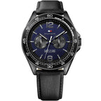 Tommy Hilfiger Erik 1791368 Black IP Case Blue Textured Dial Black Leather Men's Watch