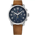 Tommy Hilfiger Briggs 1791424 Silver Case Navy Blue Dial Brown Leather Men's Watch