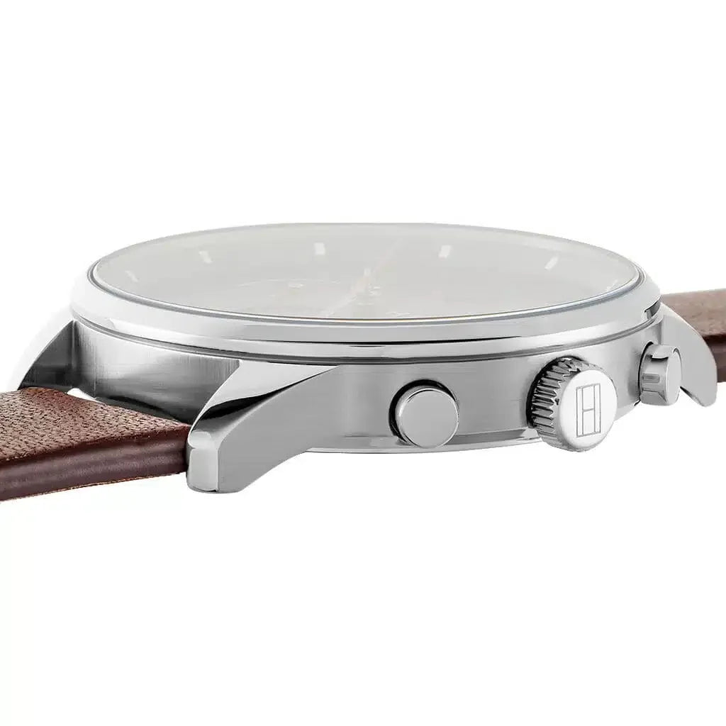 Tommy Hilfiger Chase 1791487 Silver Case Blue Dial Brown Leather Men's Watch
