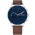 Tommy Hilfiger Chase 1791487 Silver Case Blue Dial Brown Leather Men's Watch