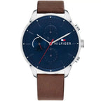 Tommy Hilfiger Chase 1791487 Silver Case Blue Dial Brown Leather Men's Watch